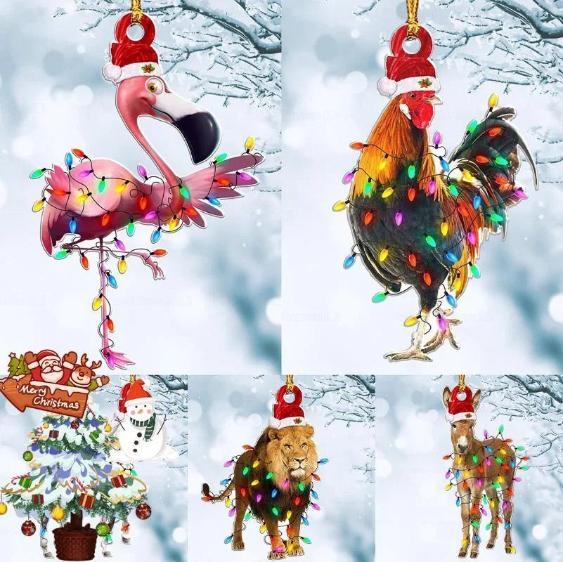 Acrylic Christmas Ornaments – Deer, Flamingo, Lion & Rooster