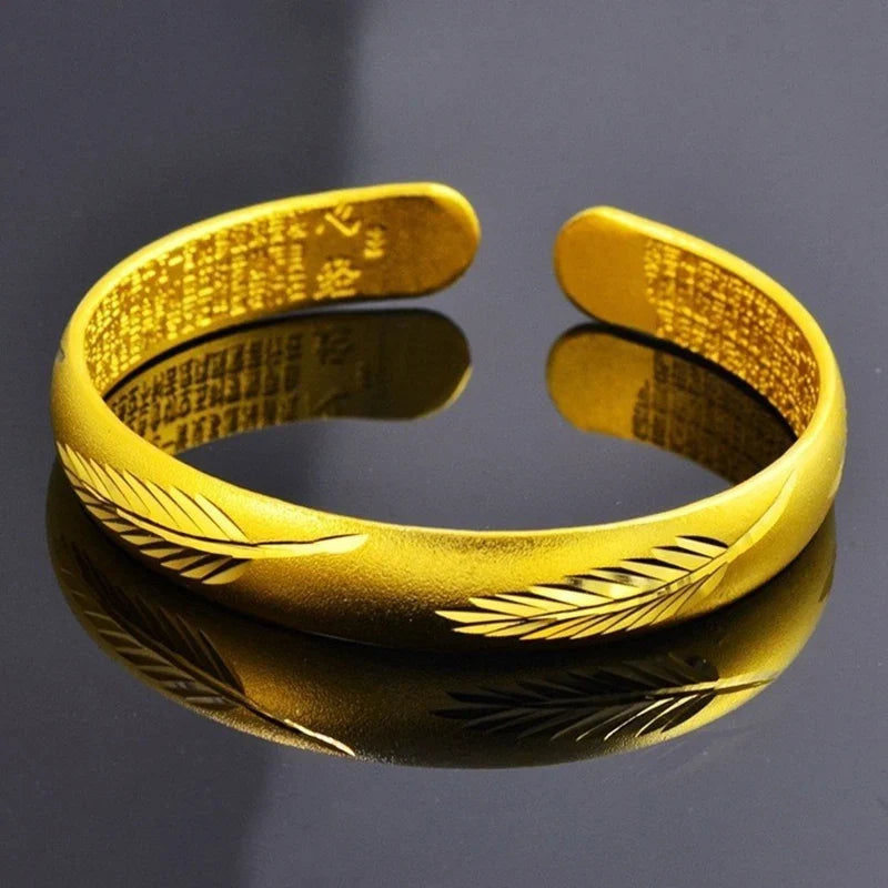 Ancient Heart Sutra Gold Dragon Leaf Bracelet for Women