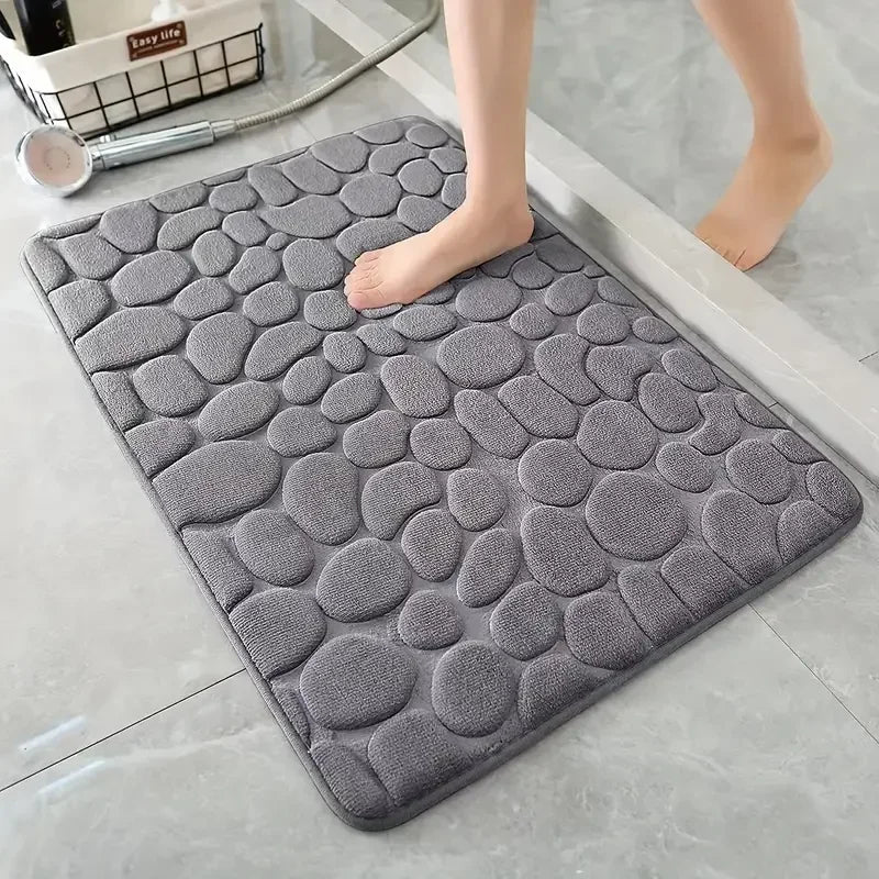 Memory Foam Bath Mat – Non-Slip Cobblestone Embossed Rug