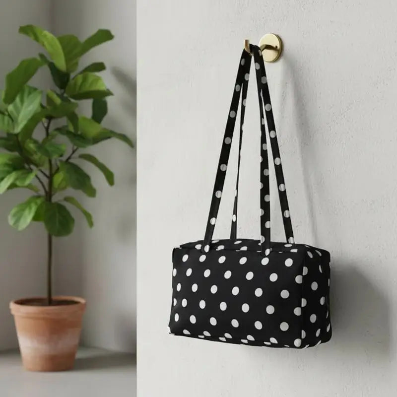 Nylon Polka Dot Shoulder Bag | Lightweight Zippered Underarm Tote