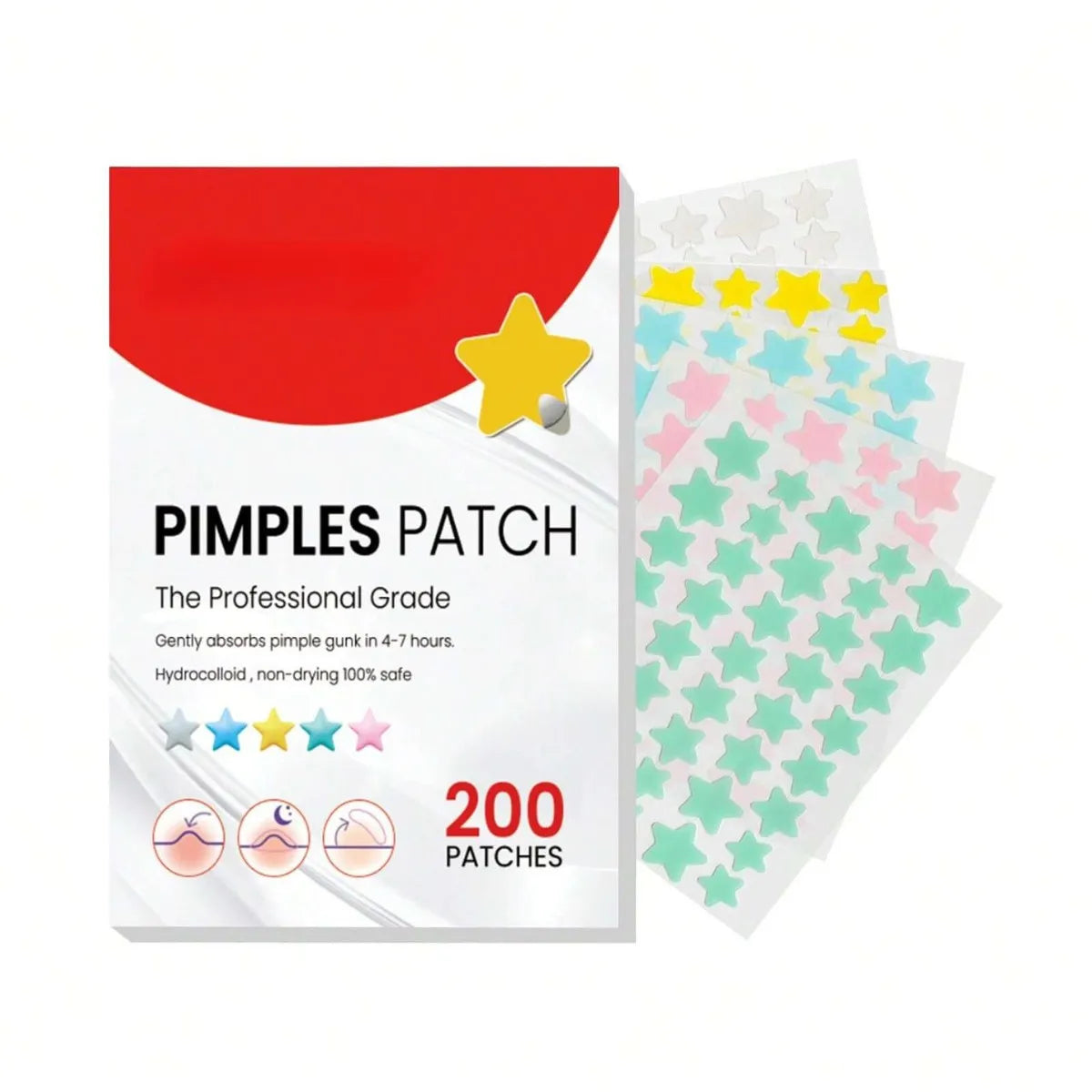 200pc Star-Shaped Colorful Pimple Patches – Invisible PE Cover