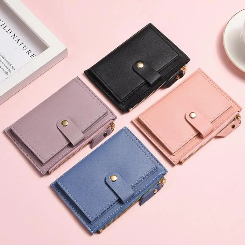 Women's Slim PU Leather Card Holder Wallet | Mini Zipper Purse