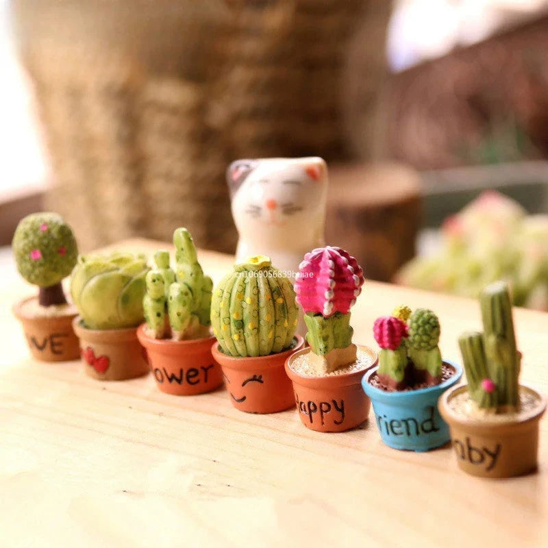 Kawaii Mini Resin Cactus Figurine | DIY Dollhouse Décor