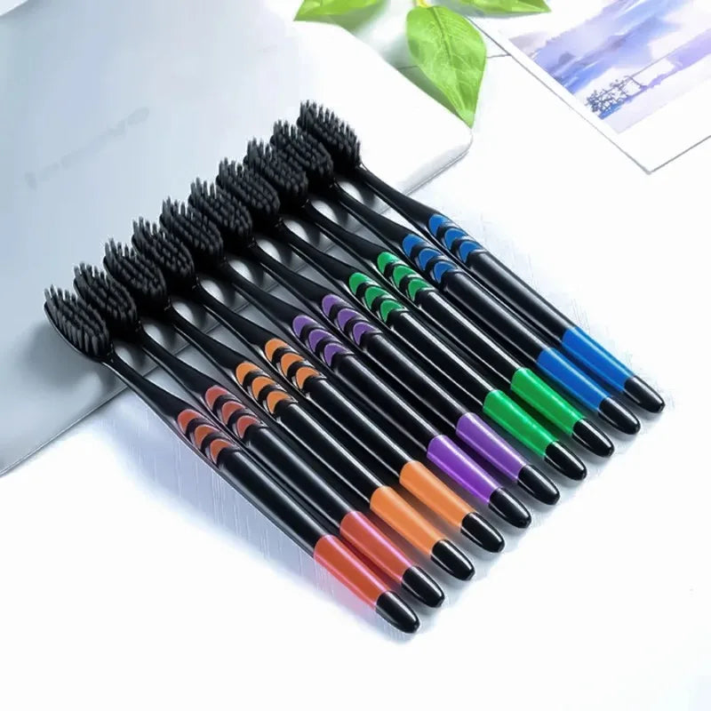 10-Pack Bamboo Charcoal Toothbrushes – Soft Ultra-Fine Bristles