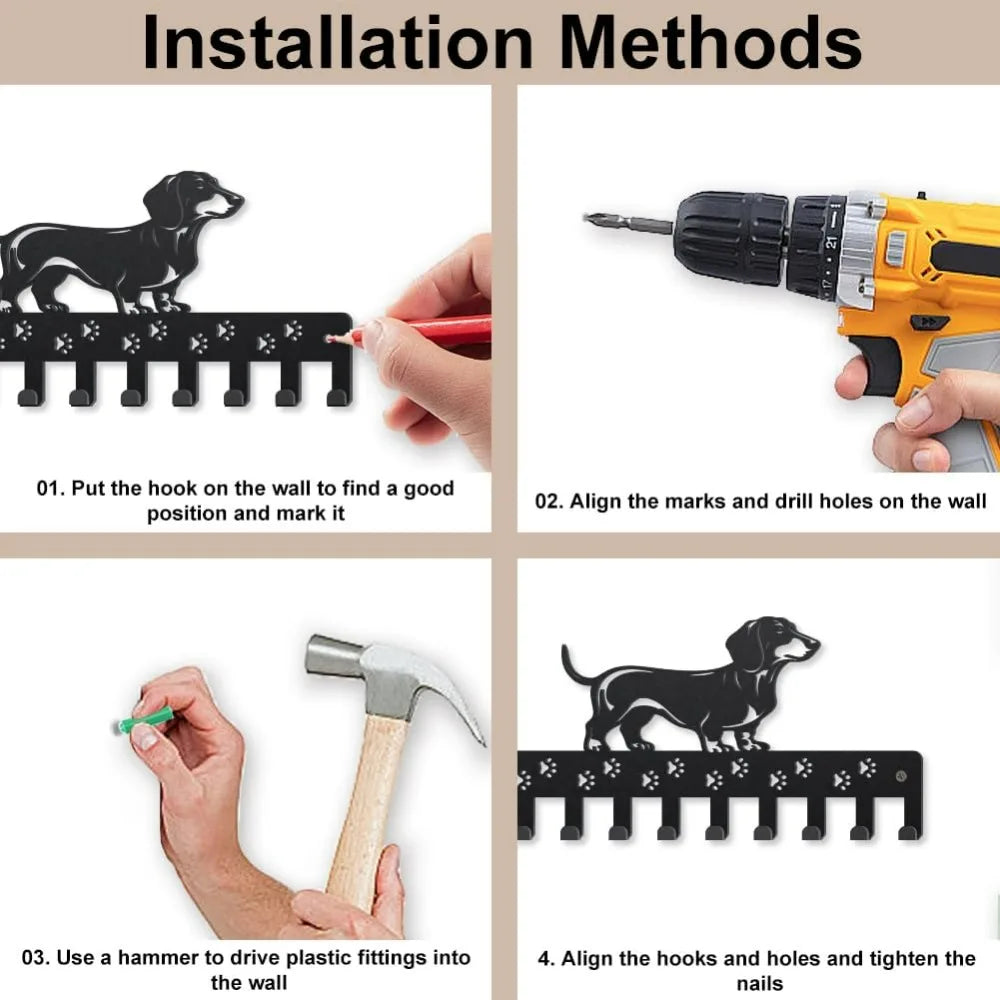 Dachshund Wall Coat Rack – Metal Dog Hook with 10 Hooks