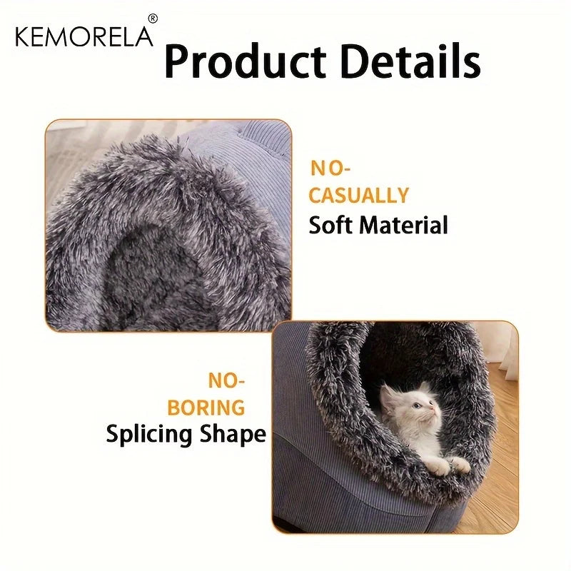 KEMORELA Plush Striped Cat & Dog Bed – Cozy Indoor Pet House