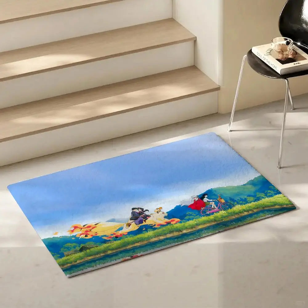 Anime Inuyasha Flannel Floor Mat – Non-Slip Soft Indoor Rug