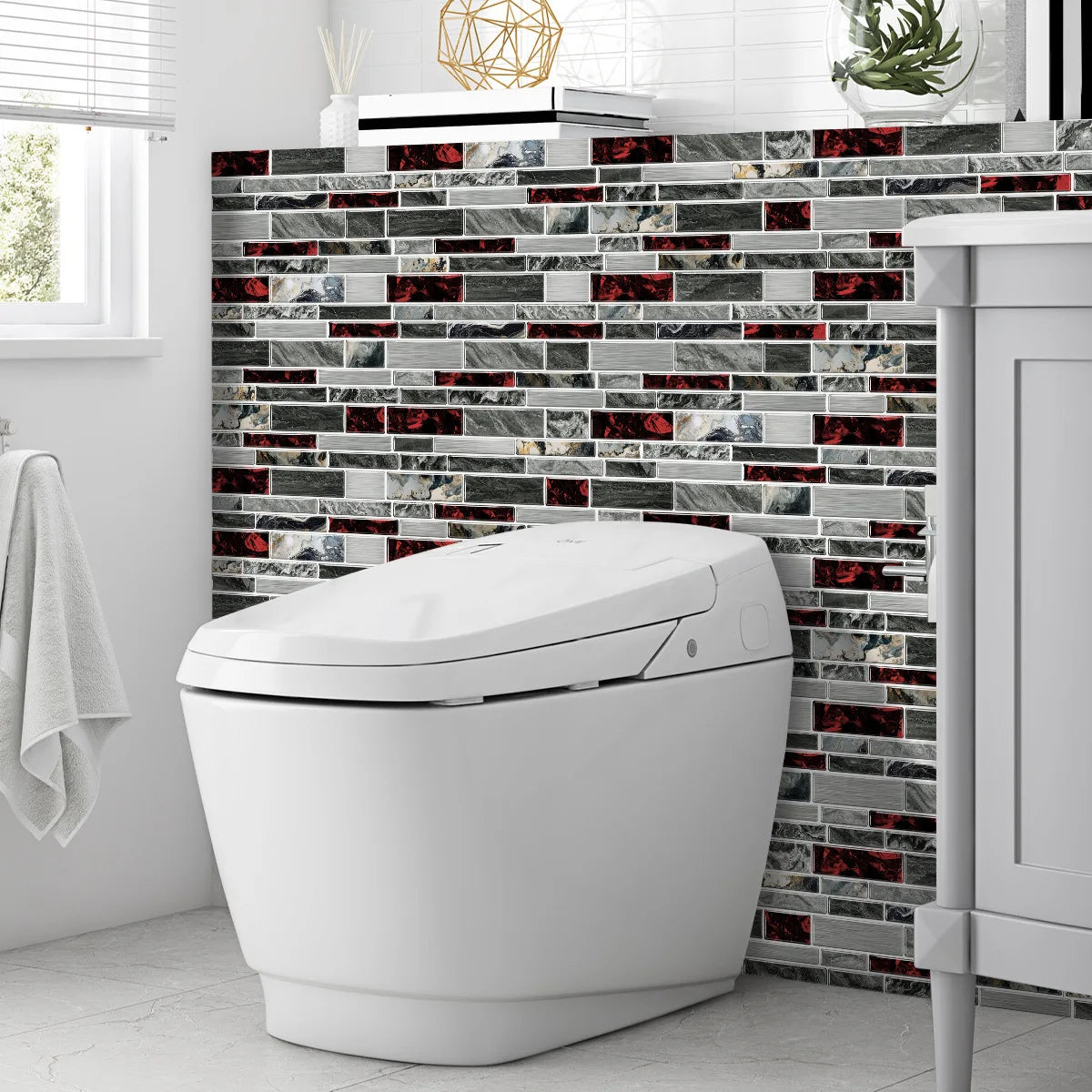 PVC Crystal Film Marble Tile Wall Sticker Waterproof Oilproof Kitchen
