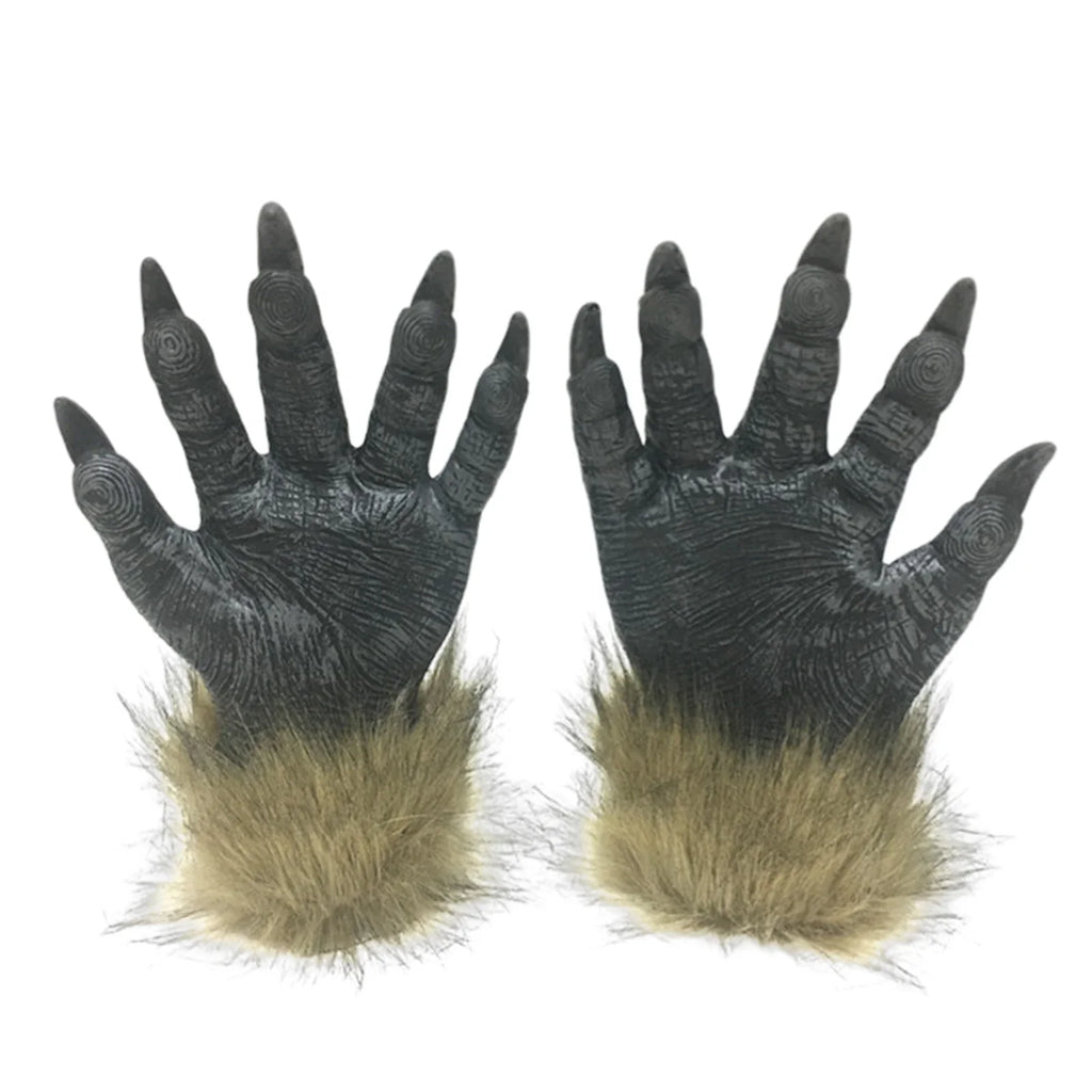 Halloween Wolf Mask & Plush Gloves Cosplay Costume Set
