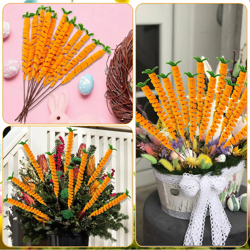 12-Pack Easter Carrot Tree Picks 16" Bendable Spring Ornaments