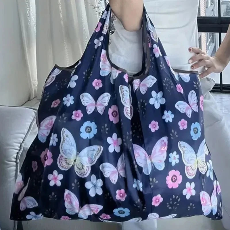 Portable Folding Shopping Bag Butterfly Flower Printing Grocery