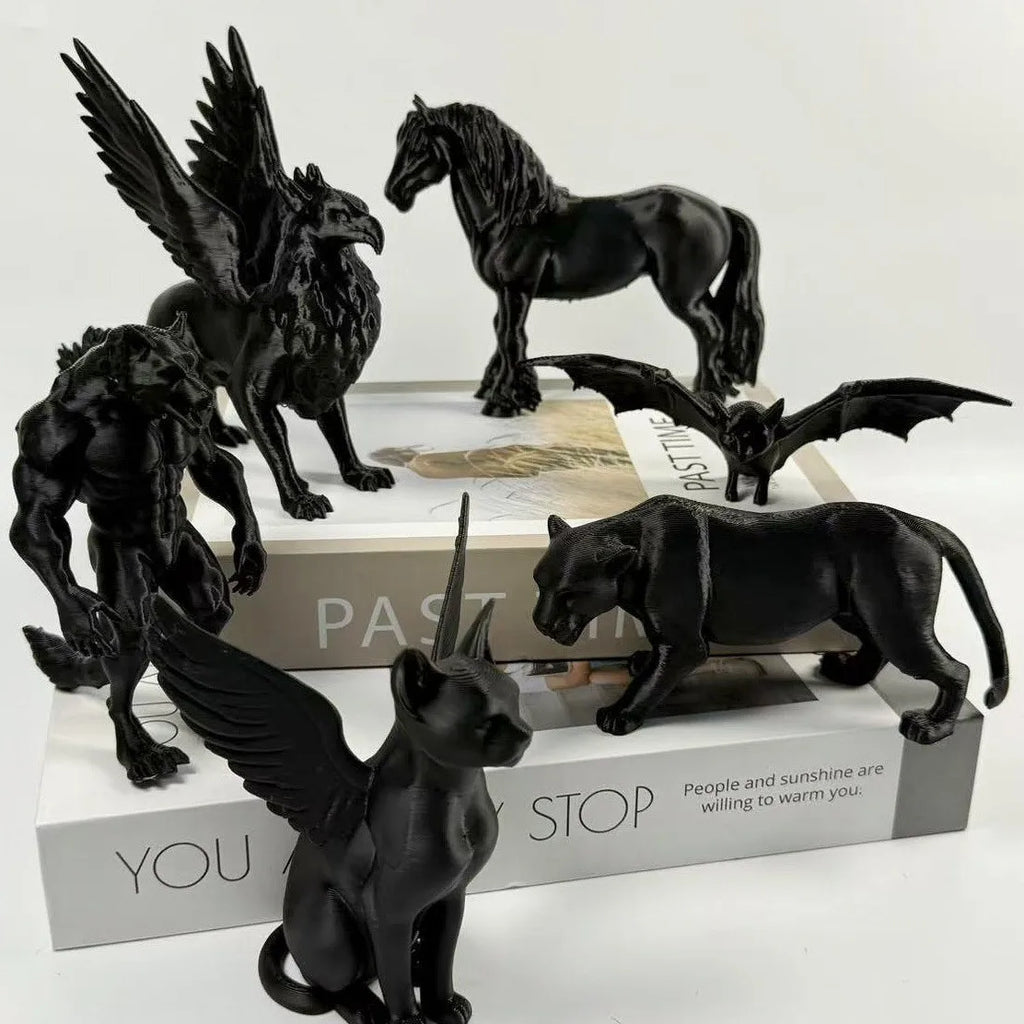 3D Print Creative Black Statue Ornament Werewolf Horse Cat Griffin