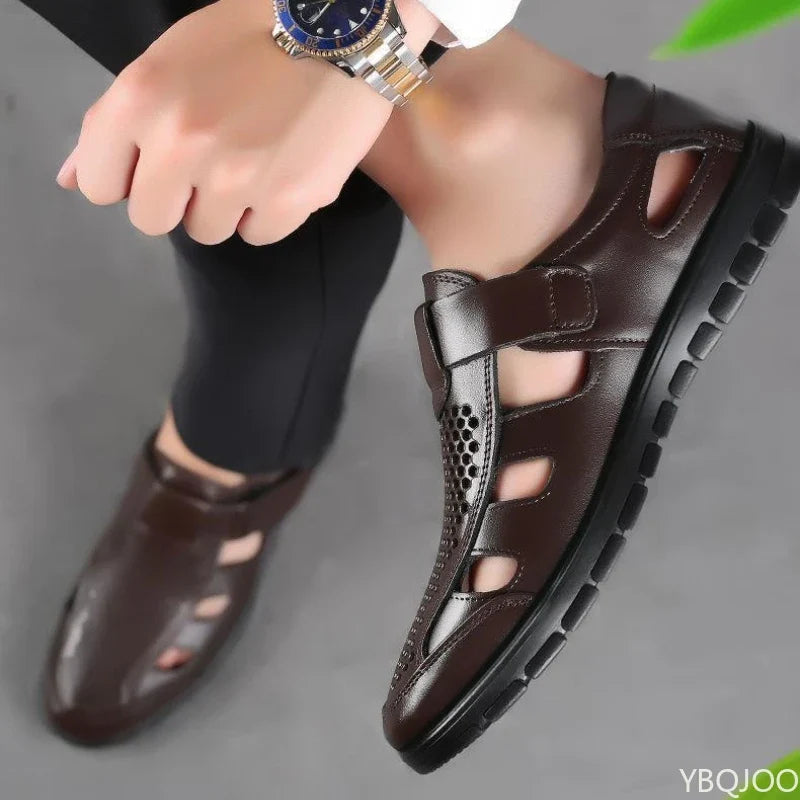 Men's Leather Slip-On Sandals – Business Casual Summer Shoes