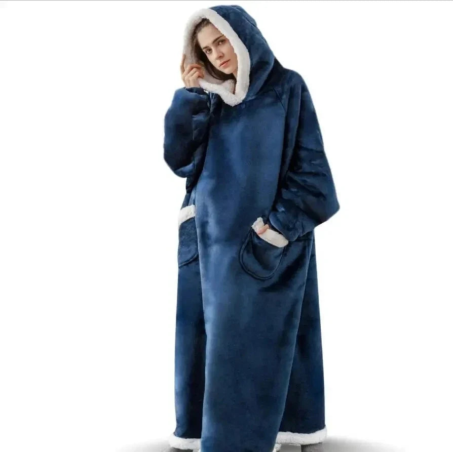 Oversized Flannel Blanket Hoodie – Fleece Pullover Robe