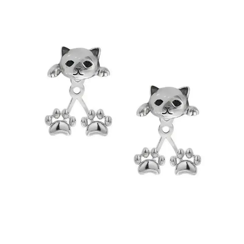 Vintage Silver Cat Paw Earrings – Cute Animal Dangle Jewelry