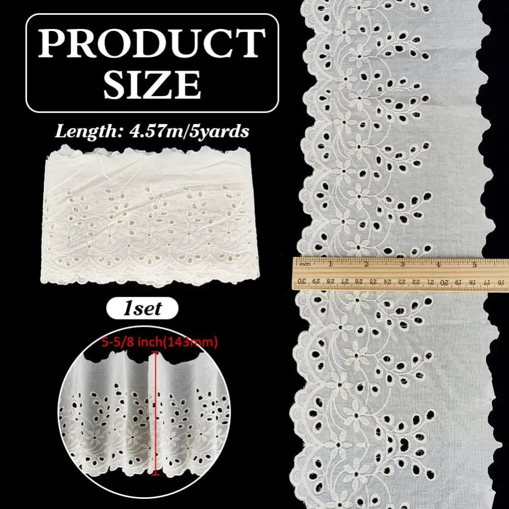 5 Yards Floral Eyelet Lace Ribbon Trim 143mm Wide – White DIY