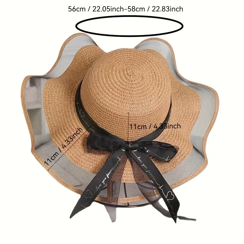 Elegant Wide Brim Sun Hat Bowknot UV Protection Breathable Straw
