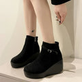 Women's Faux Suede Wedge Platform Ankle Boots Hidden Heel