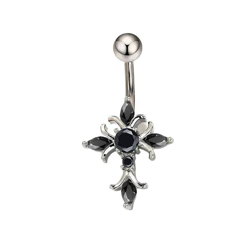 Cross Belly Button Ring – Titanium Navel Barbell | Gold & Silver