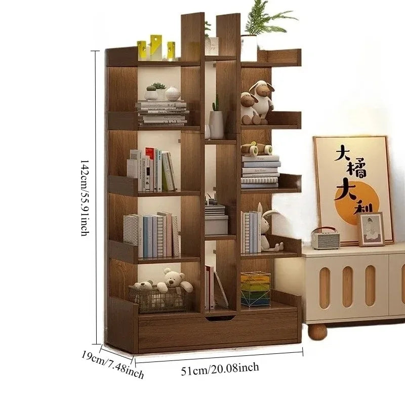 Modern Solid Wood Bookcase – Multi-Level Floor Standing Shelf