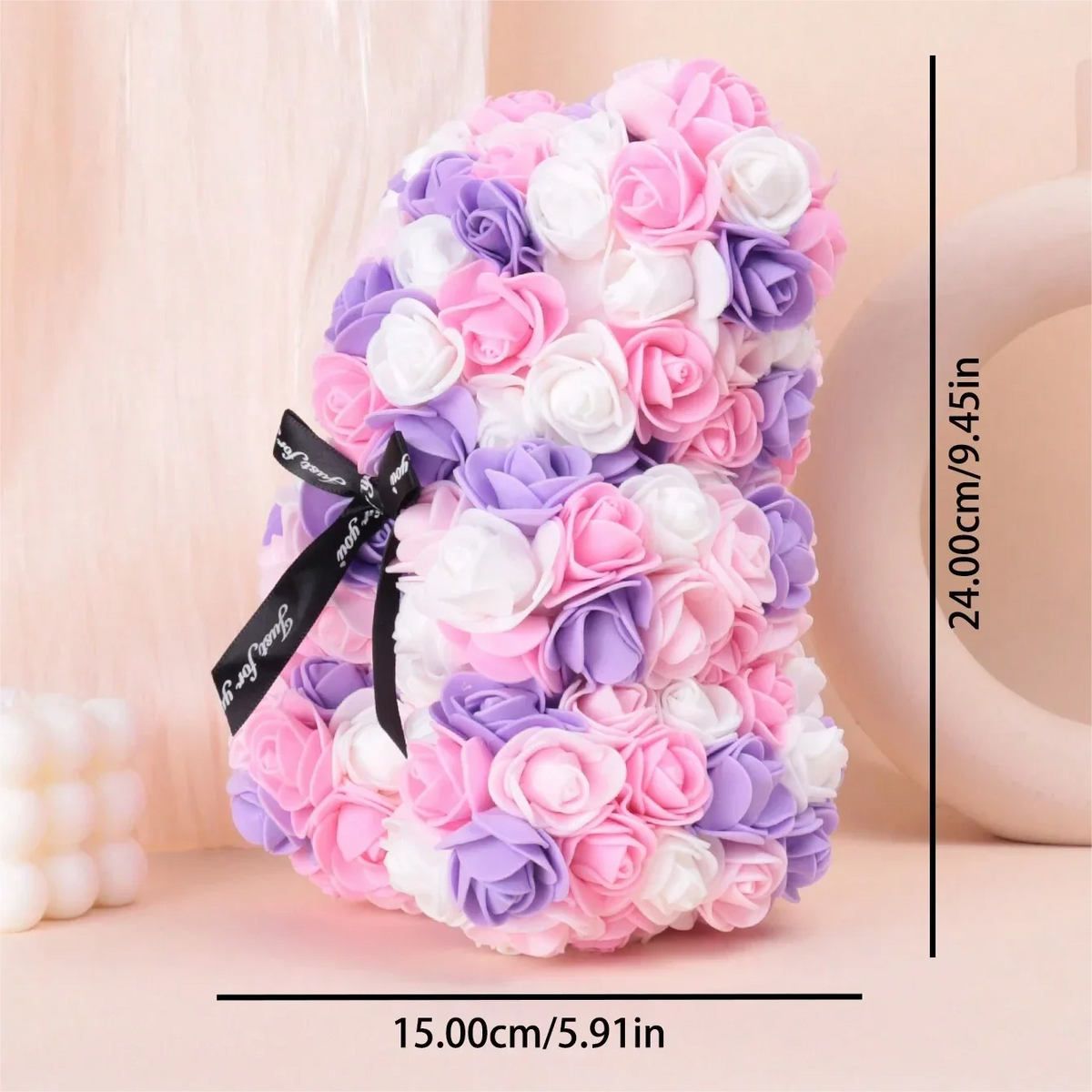 1 Multicoloured Rose Bear Realistic Foam Flower Christmas Valentine's