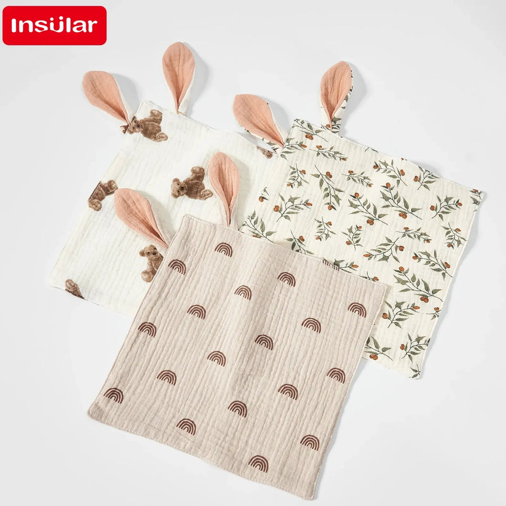 Baby Muslin Washcloths Cartoon Print Burp Cloths & Bibs 0–12M