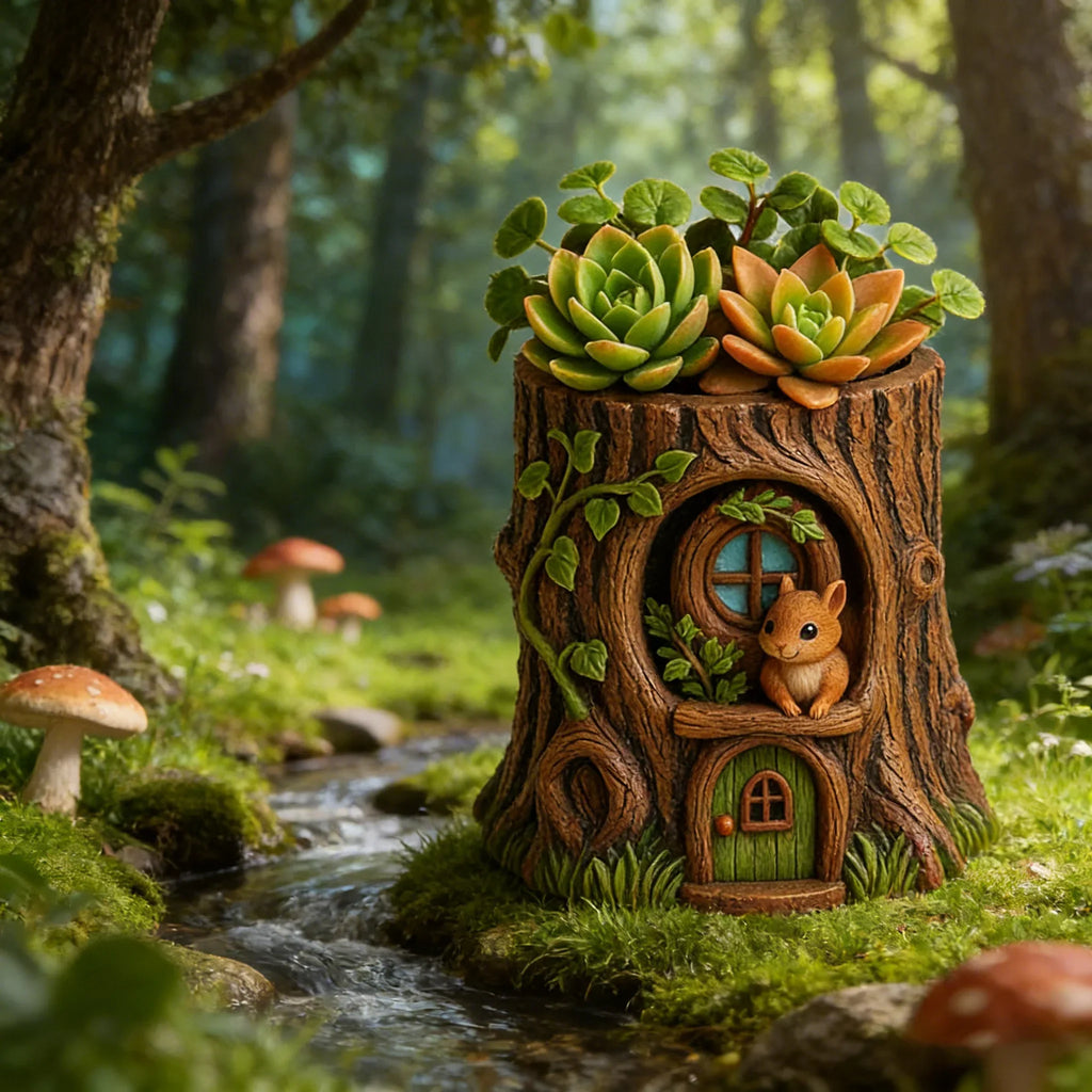 Fairy Tale Tree Stump Squirrel Planter Silicone Mold DIY Cement Resin