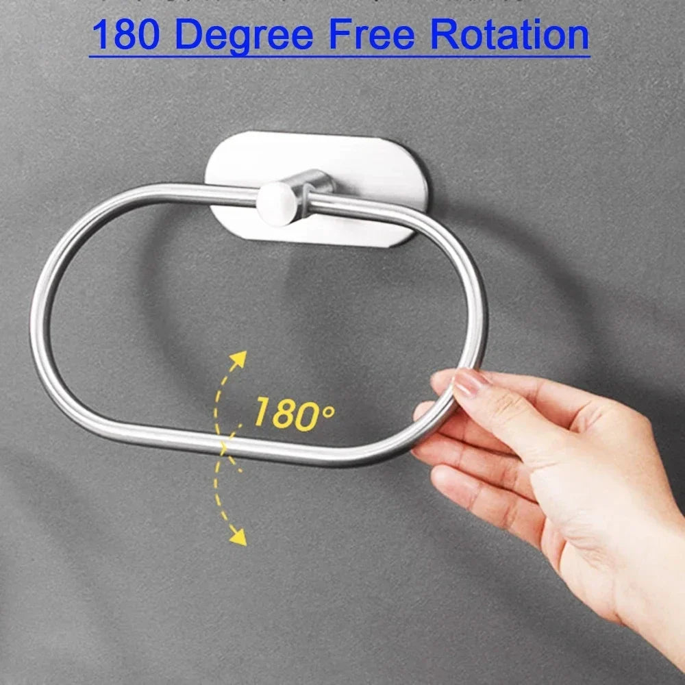 Black Self-Adhesive Stainless Steel Towel Holder Bar Rack
