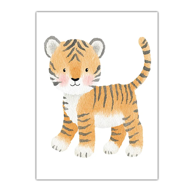 Nursery Animal Canvas Wall Art | Tiger Hippo Lion Kids Poster