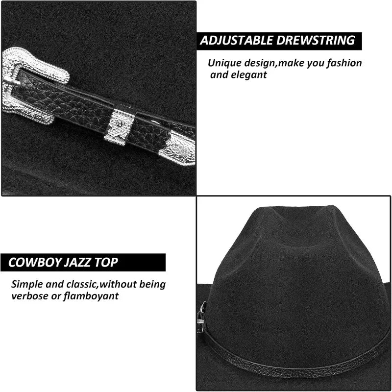 Western Cowboy Hat Unisex Roll Up Hat with Buckle Belt – Size M