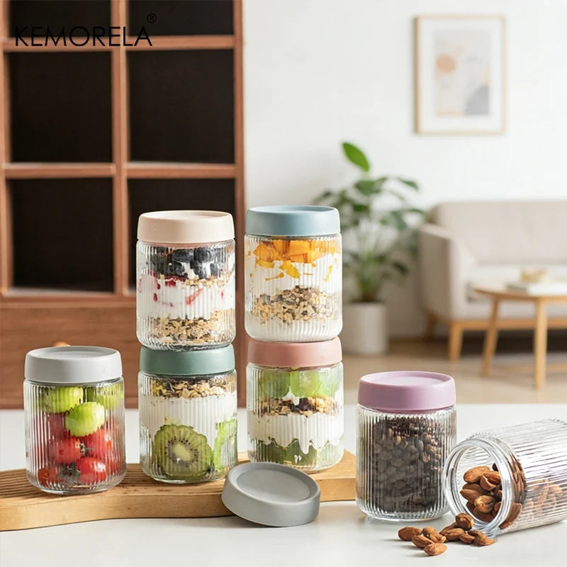 Airtight Glass Food Storage Jar – Leakproof Striped Canister