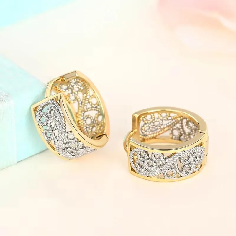 Huitan Two-Tone Hollow Hoop Earrings | Women's Fashion Jewelry