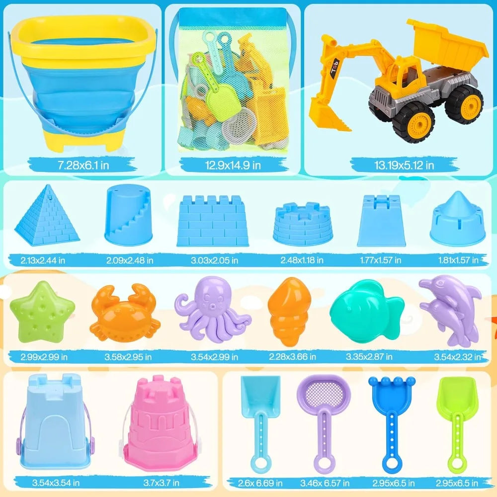 21-Piece Beach Sand Toys Set for Toddlers | Excavator & Castle Molds