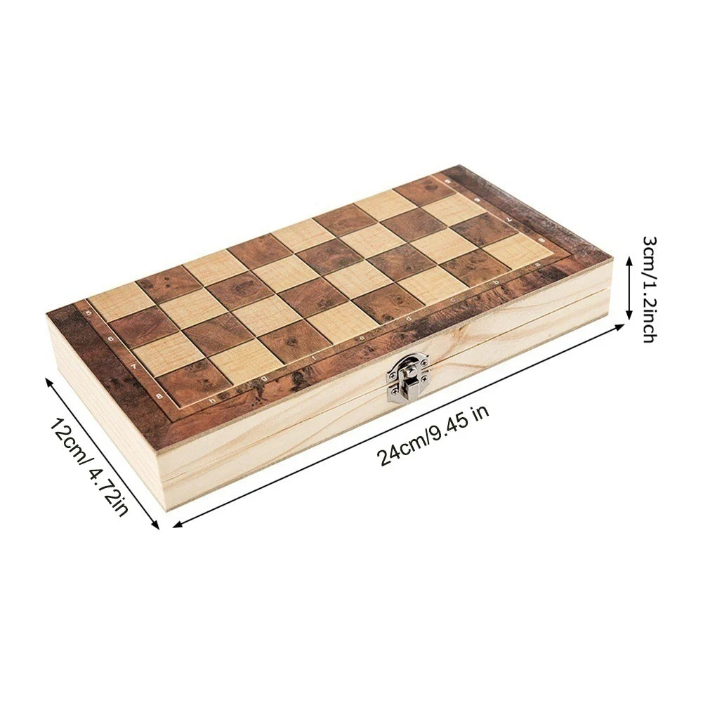 1 Chess Board Sets Folding Storage Wooden Travel Checkers Game