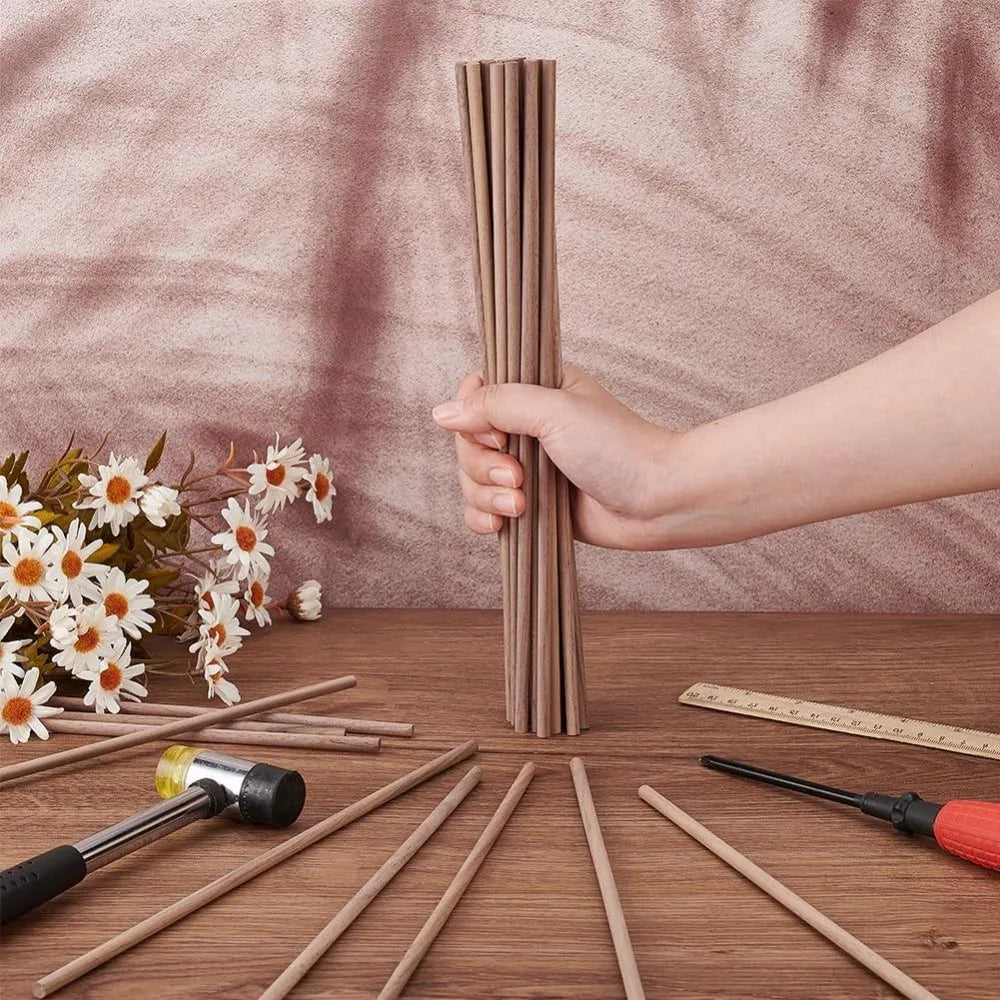 30 Pcs Black Walnut Wooden Dowel Rods 11.8" x 0.23" Craft Poles