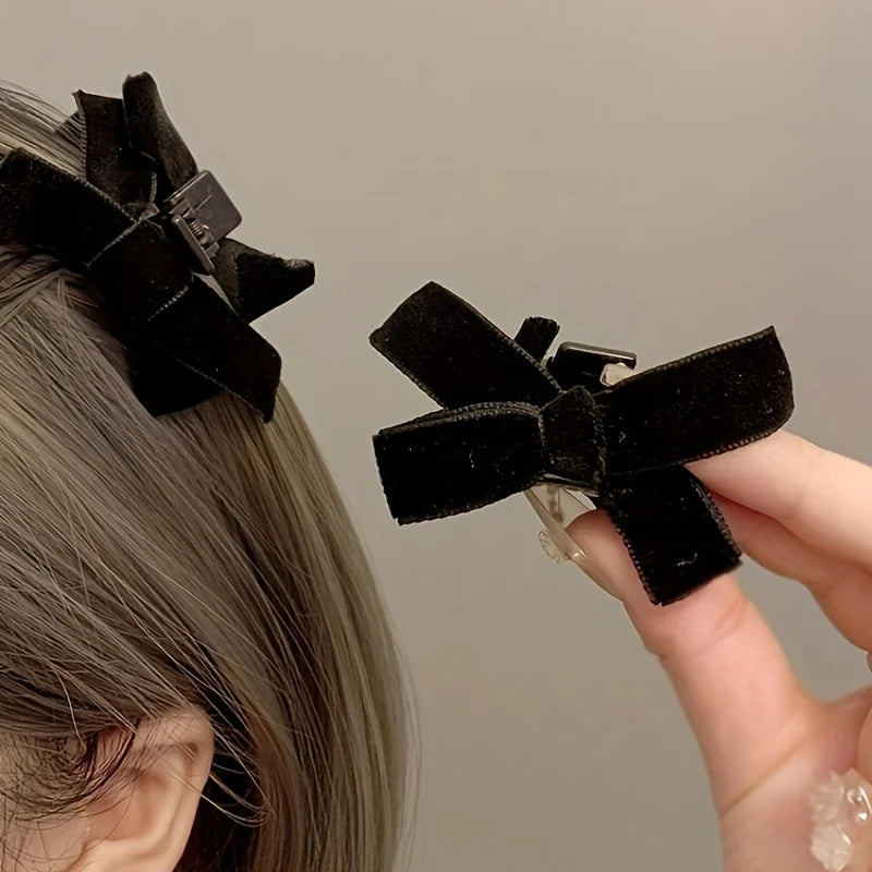 Black Velvet Bow Hair Claw Clips – Celebrity Style 2pcs Set