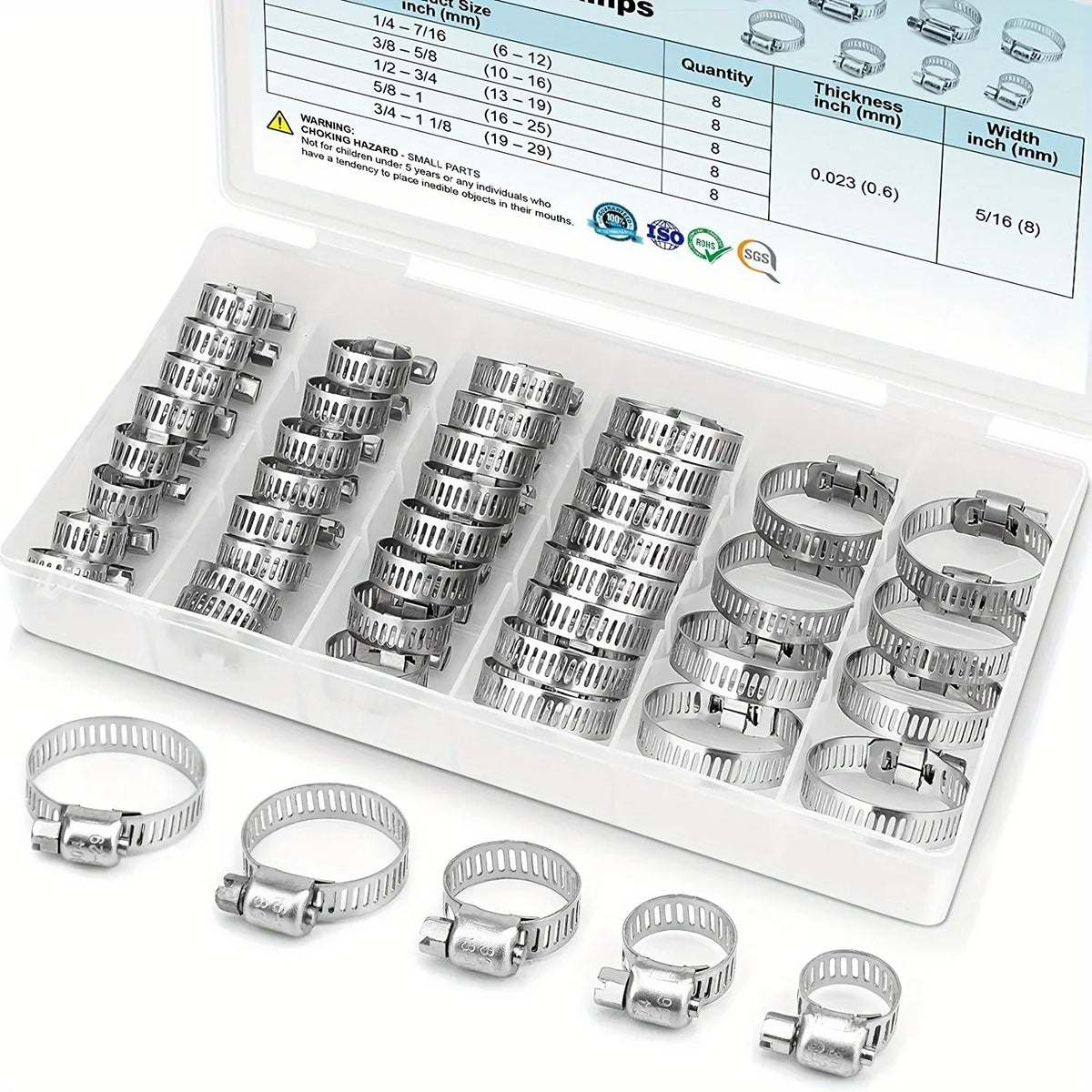 40-Pc Stainless Steel Worm Gear Hose Clamp Set 1/4"–1-1/8"