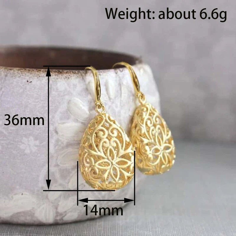 Huitan Gold Drop Earrings – Hollow Geometric Women's Jewelry