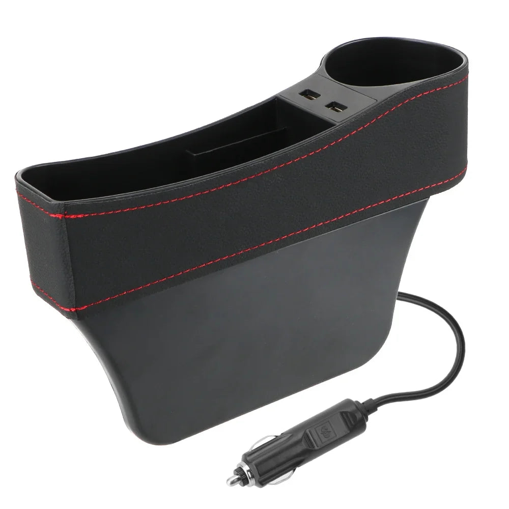 Car Seat Gap Organizer with Dual USB Charger | Leather Box