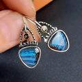 Huitan Punk Drop Earrings – Blue & Orange Geometric Print