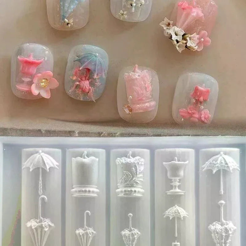 3D Lace Umbrella Silicone Nail Art Mold | DIY Manicure Template
