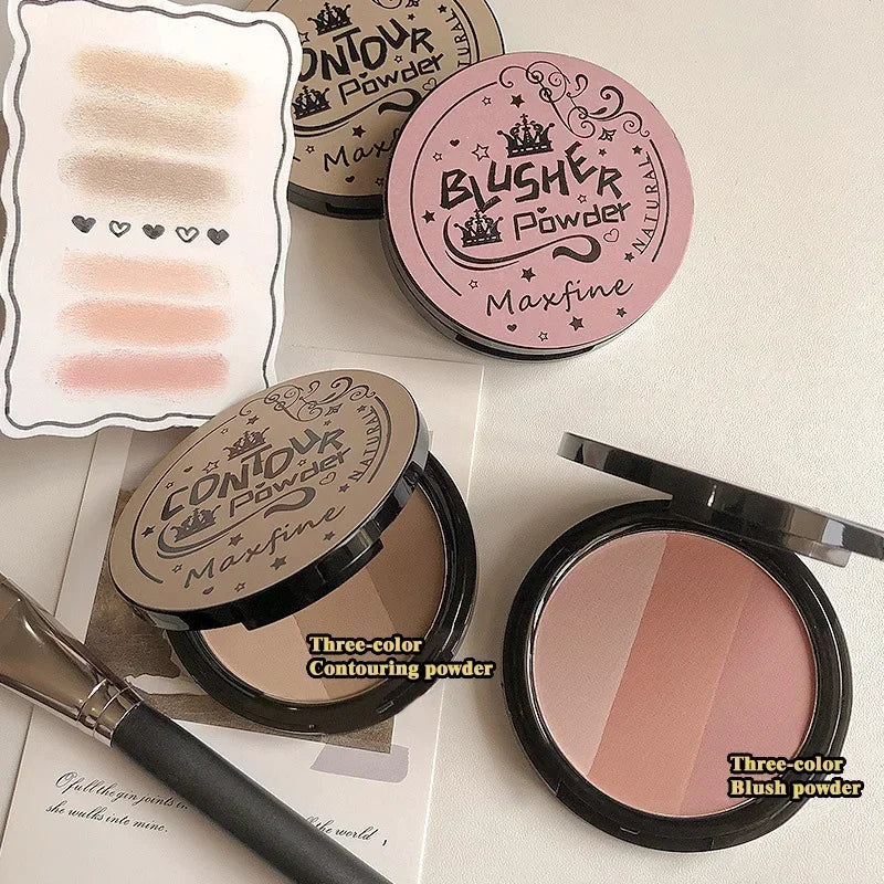 3 in1 Three Colors Powder Tray Blush Contouring Waterproof Long