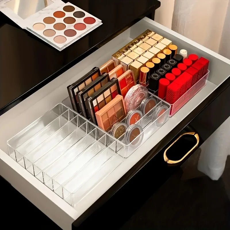 7-Compartment Clear Makeup Organizer – Cosmetic Storage Tray