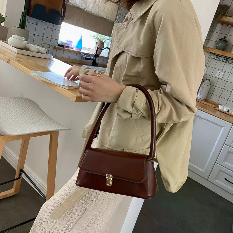Khaki PU Leather Shoulder Bag – Women's Casual Tote Purse