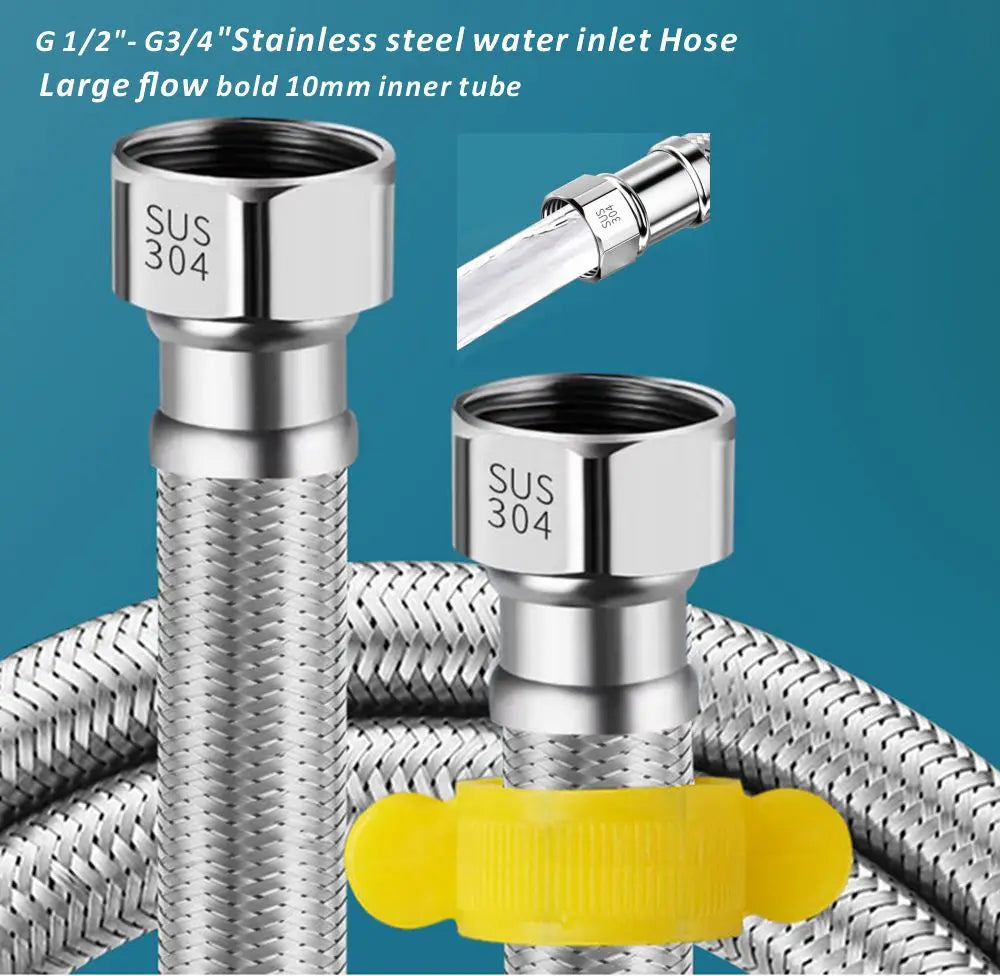 SUS304 Flexible Water Inlet Hose G1/2"–G3/4" | 20–200cm