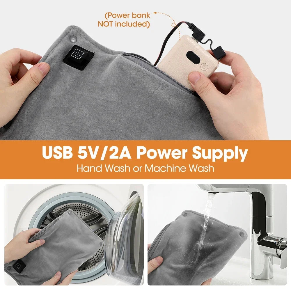 USB Electric Hand Warmer Bag – 3 Heat Levels, 4 Graphene Pads