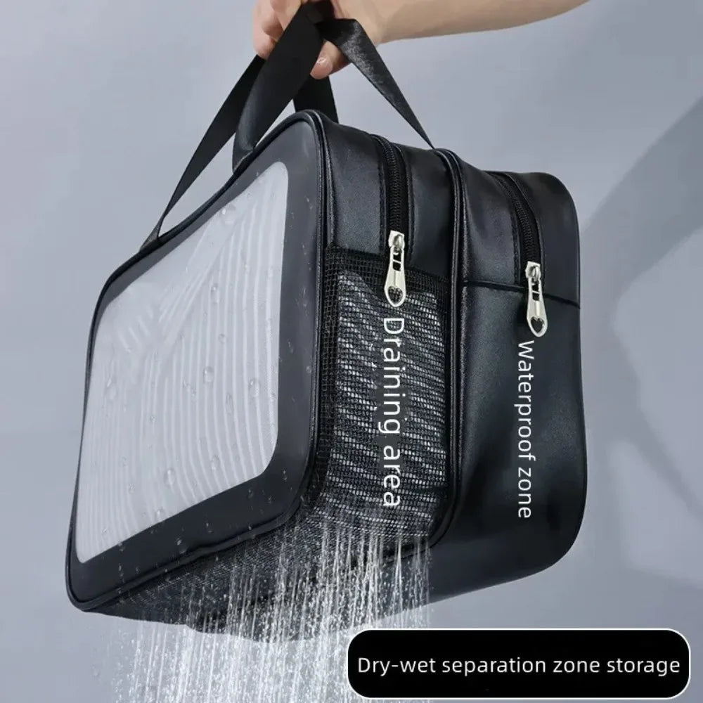Dry-wet Separation Double Transparent PU Makeup Bag Portable Washing