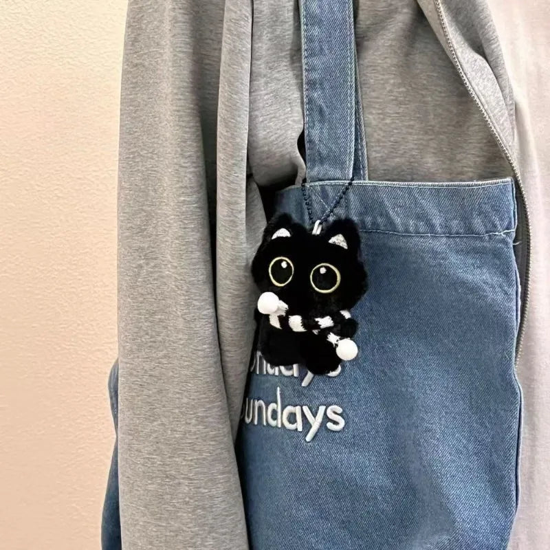 2-Pack Kawaii Black Cat Plush Keychain – Cute Bag Charm Gift