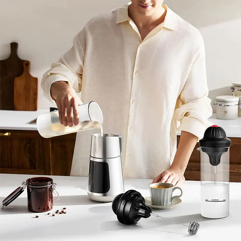 Handheld Electric Milk Frother & 500ml Glass Pitcher Set