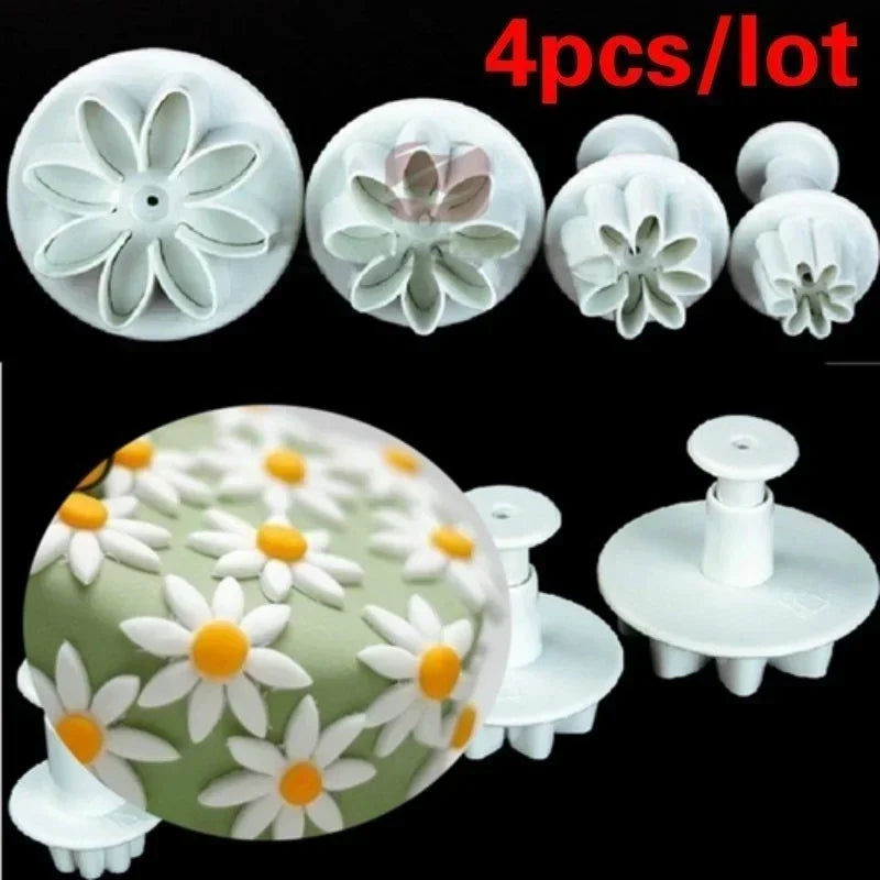 4-Piece Daisy Sunflower Plunger Cookie Cutter Fondant Mould Set
